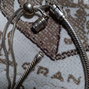 Pandora Jewelry Moments Slider Snake Chain Charm Cubic Zirconia Bracelet in Ster